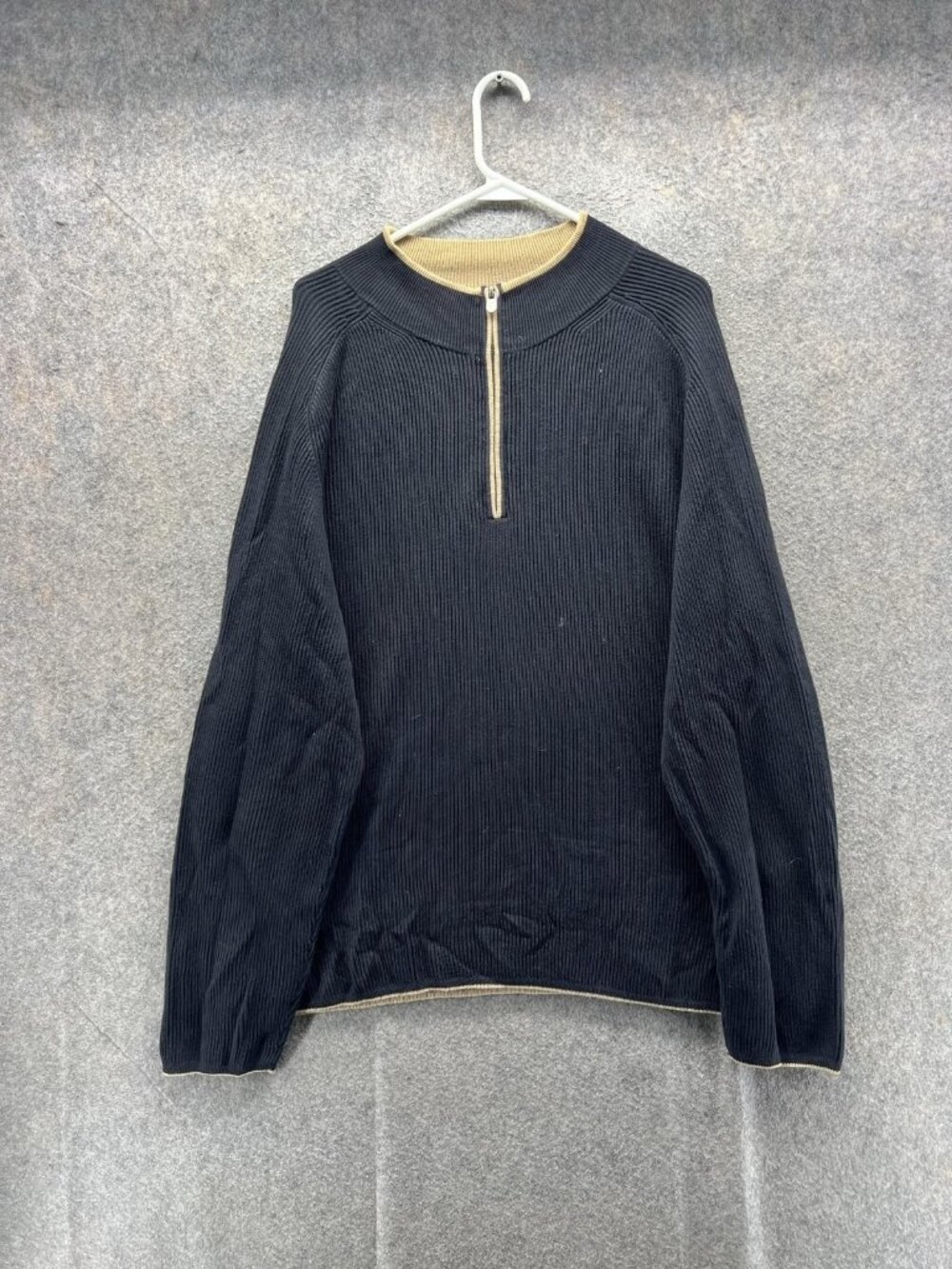 Indigo Palms Sweater Mens 2XL Black Mock Neck 1/4 Zip Cotton Knit Pullover